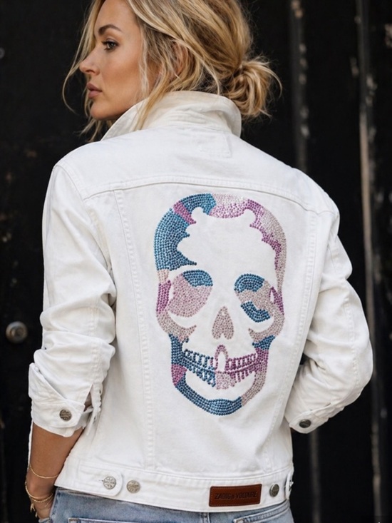 Zadig & Voltaire Other - ZADIG&VOLTAIRE White Denim Jacket with Pastel Skull Graphic
